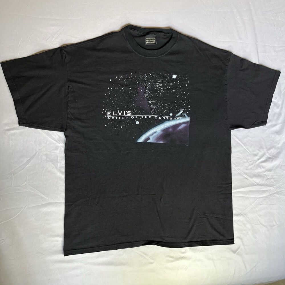 Vintage Elvis Presley Shirt Mens XXL Black Faded Galaxy Stars Space 90s Band Tee